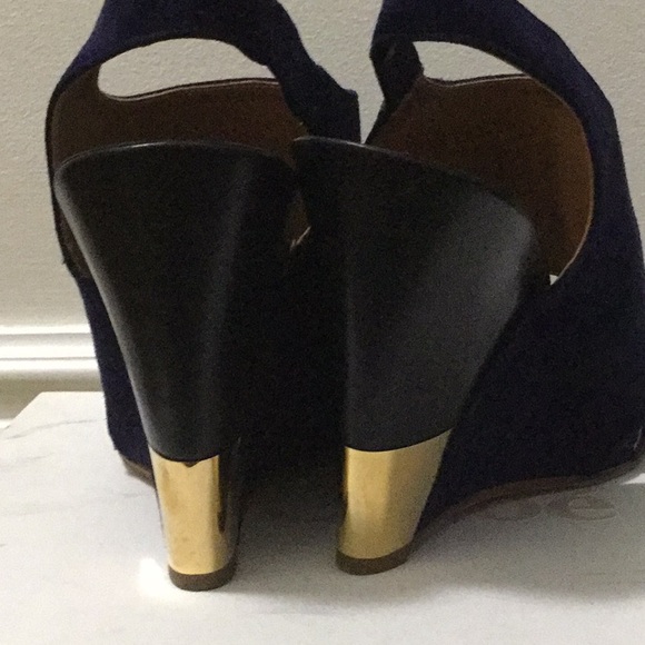 Chloe Navy Suede Wedge Sandals - Picture 4 of 5